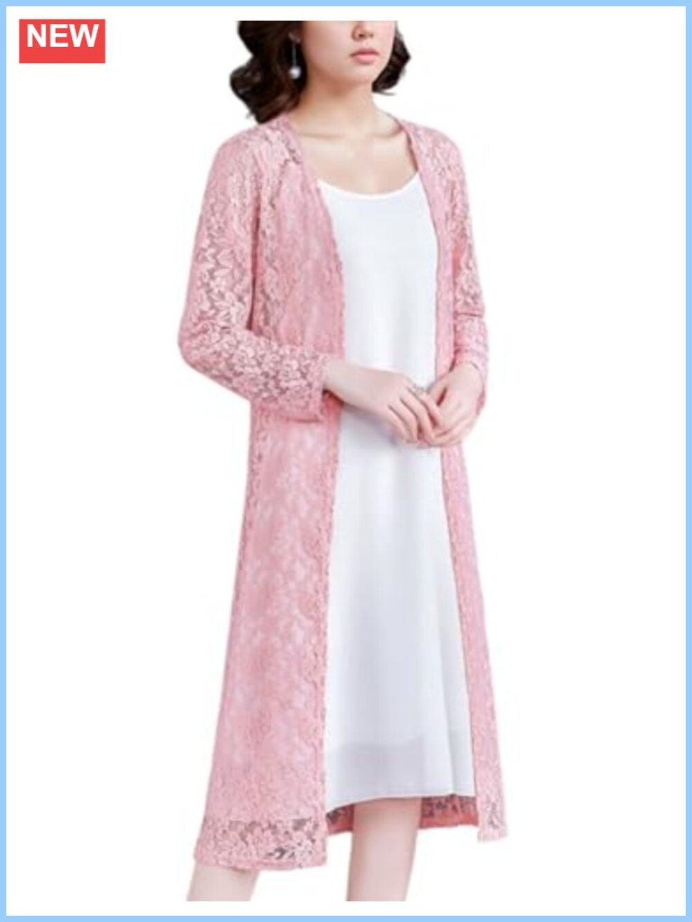 Lightweight Lace Duster Cardigan 3/4 Sleeve Open Front Kimono Cover Up